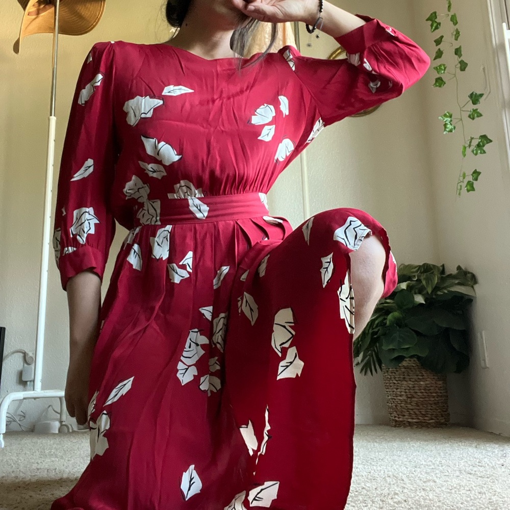 Vintage Karin Stevens Abstract Leaf Print Dress Sz 8